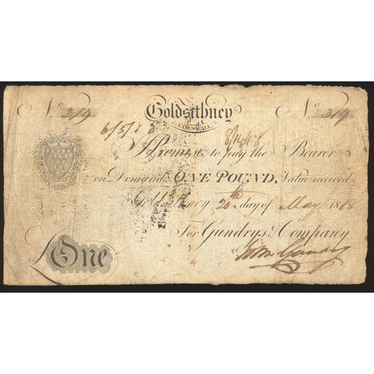 Goldsithney Bank 1818 £1 banknote F Outing 833a