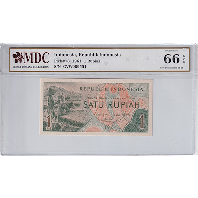 INDONESIA P.78 1961 1 Rupiah UNC MDC66