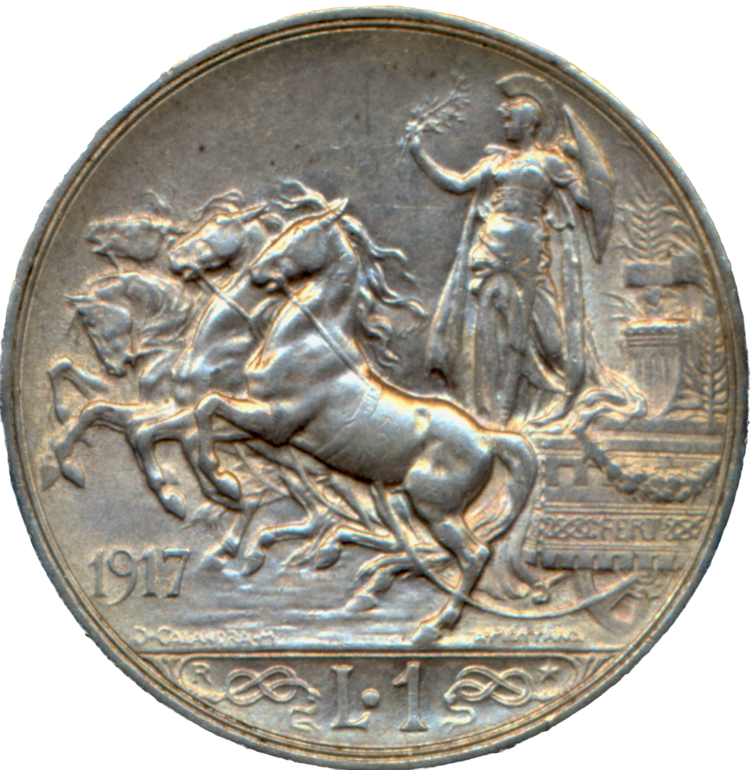 Italy KM57 1917 Silver 1 lira NEF/EF