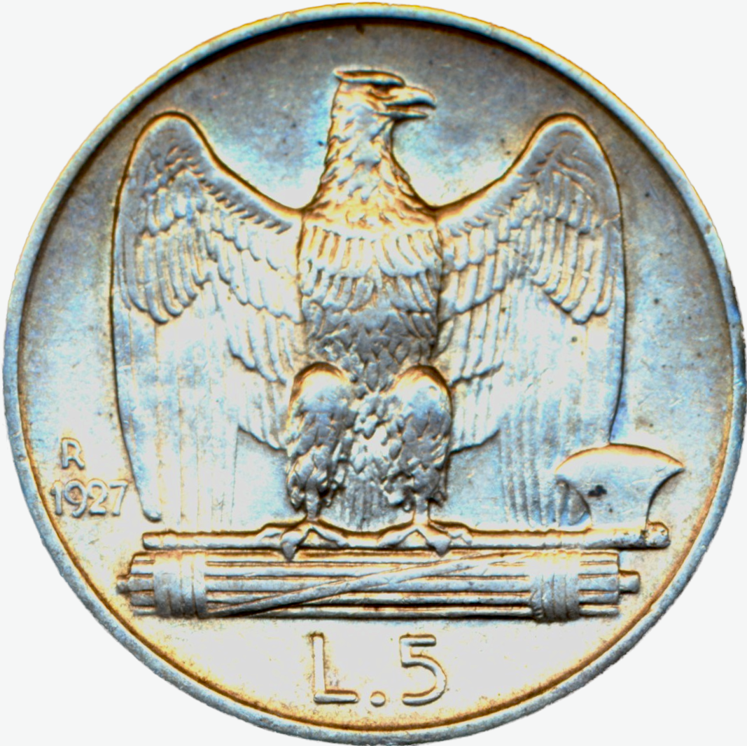 Italy KM67 1927 Silver 5 lire AUNC