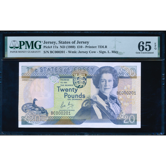 JE42 The States of Jersey 1989-1993 £20 GEM UNC 65 EPQ BC000201