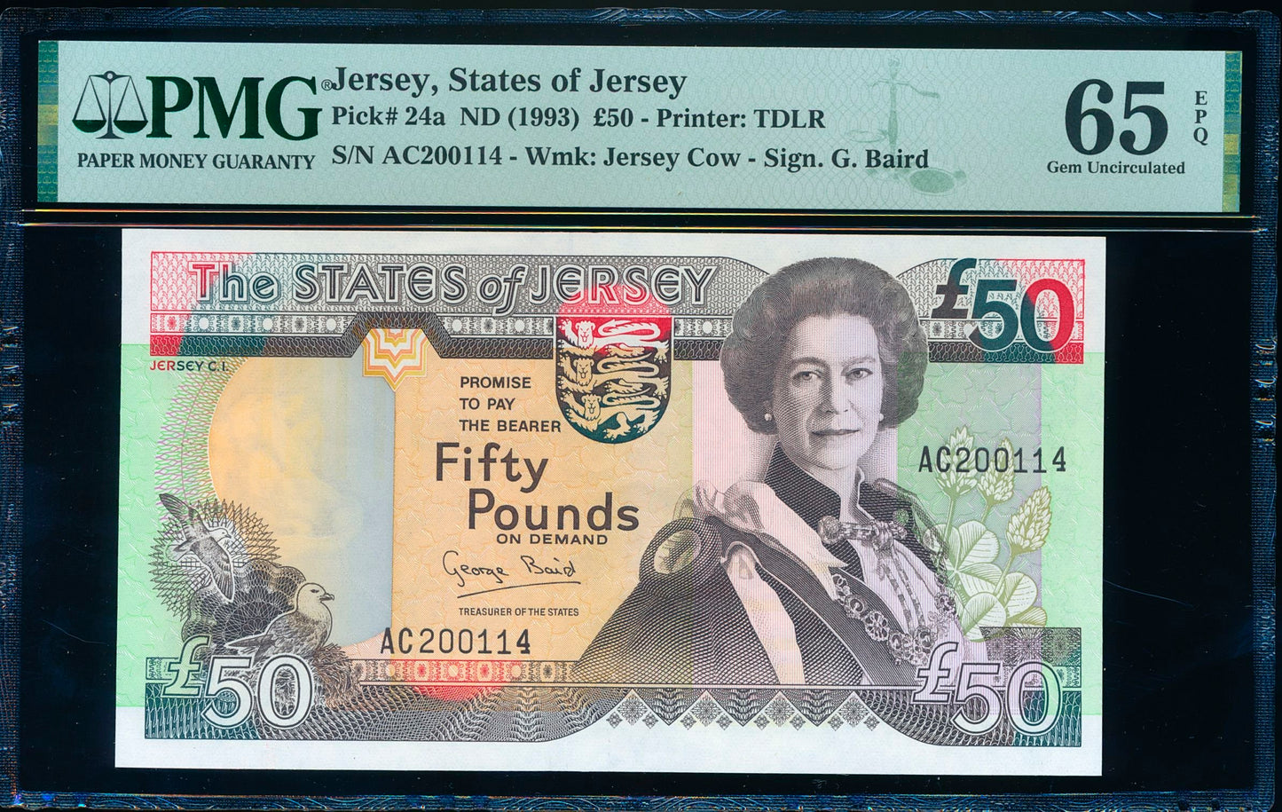 JERSEY P.24a JE52a Baird 1993-2010 £50 AC200114 GEM UNC 65 EPQ