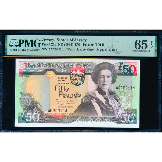 JERSEY P.24a JE52a Baird 1993-2010 £50 AC200114 GEM UNC 65 EPQ