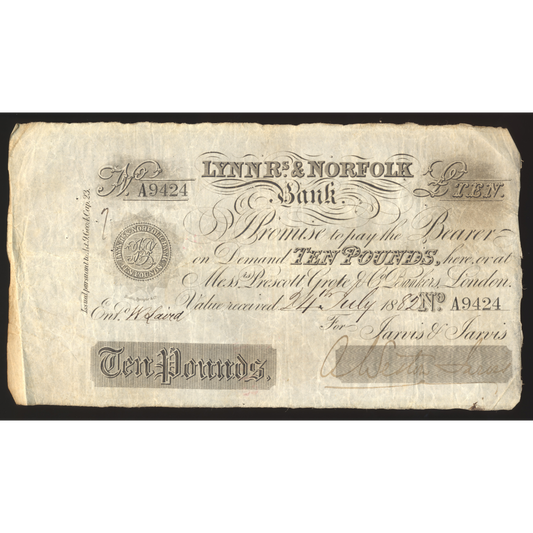 Lynn Regis & Norfolk Bank 1882 £10 banknote GF Outing 1075g