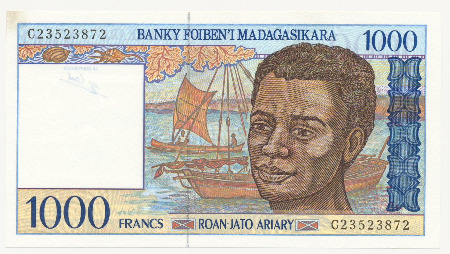 MADAGASCAR P.76 1994 1000 Francs AUNC