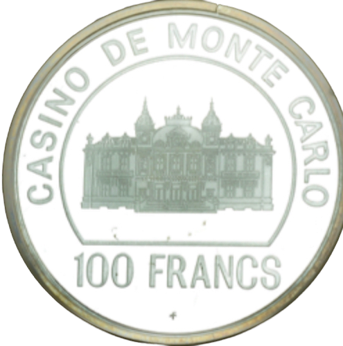 1977 (c) MONACO Casino de Monte Carlo, a silver 100 Francs token on chain in box of issue