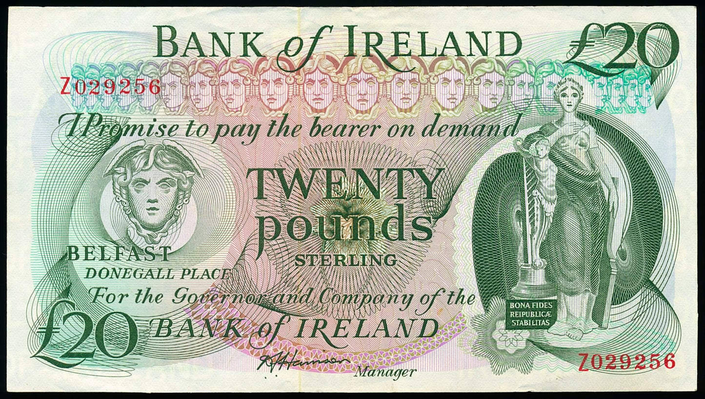 P.67Ar NI233bR 1985 Bank of Ireland £20 Replacement note Z AUNC 55 EPQ