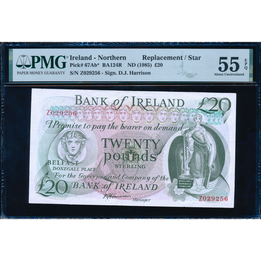NORTHERN IRELAND P.67Ar NI233bR 1985 Bank of Ireland £20 Replacement note Z AUNC 55 EPQ