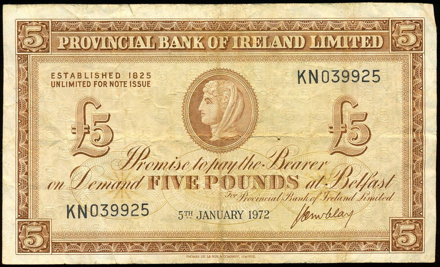 NORTHERN IRELAND P.246a NI715 1968-1972 Provincial Bank of Ireland £5 F