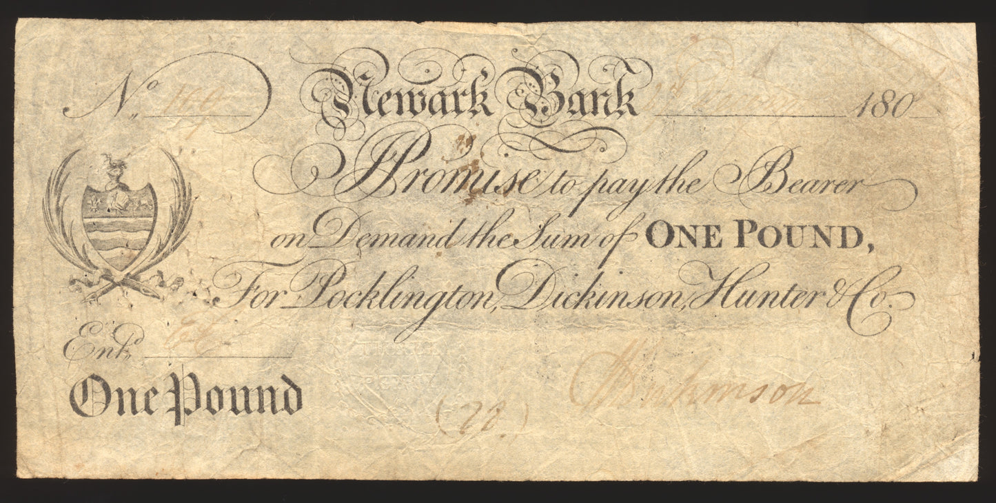 Newark Bank 180_ £1 banknote NVF Outing 1488b