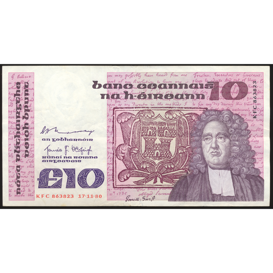 IRELAND P.72a 1980 £10 GVF