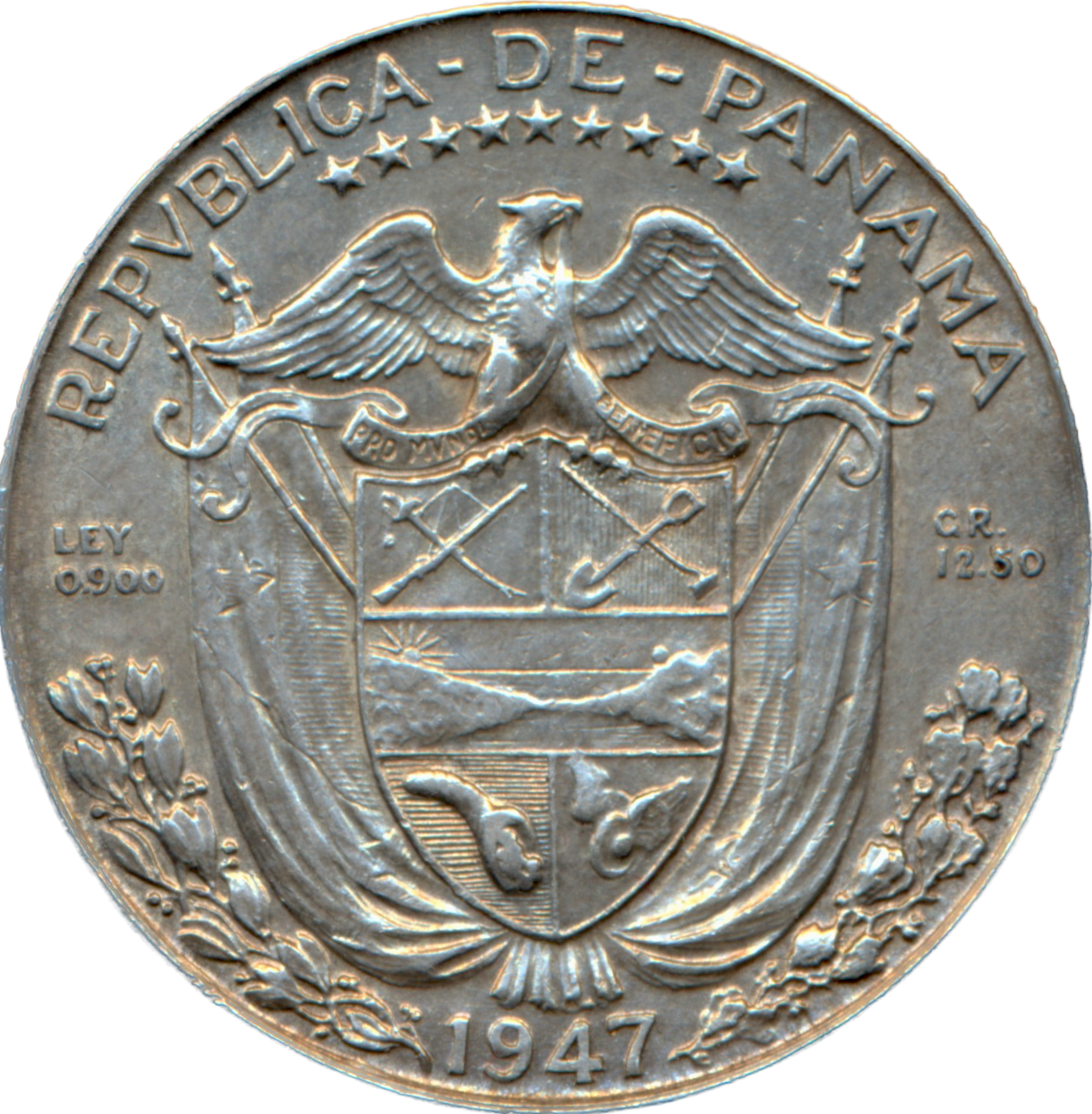 Panama KM12.1 1947 Silver 1/2 Balboa GEF