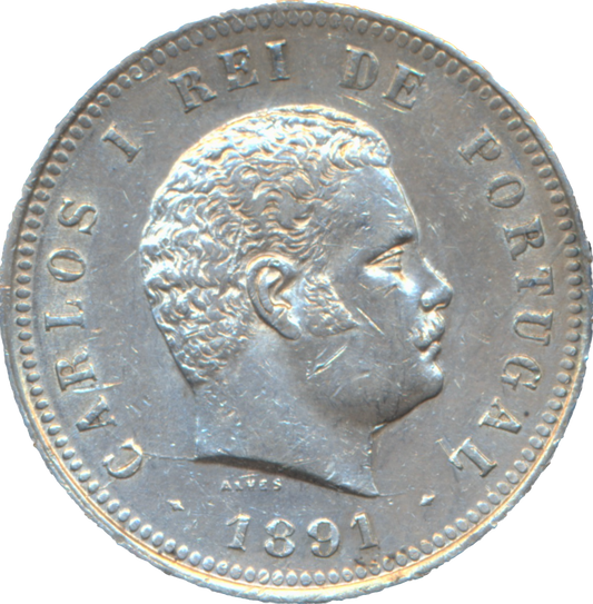 Portugal KM534 1891 Silver 200 Reis NEF/EF