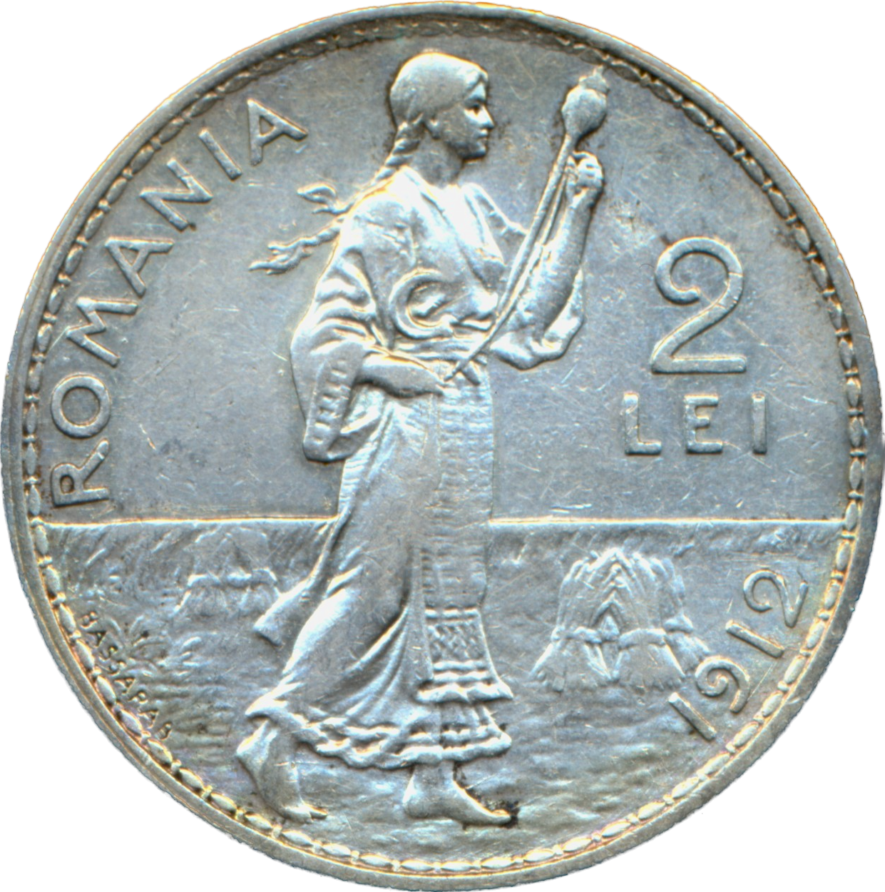 Romania KM43 1912 Silver 2 Lei EF