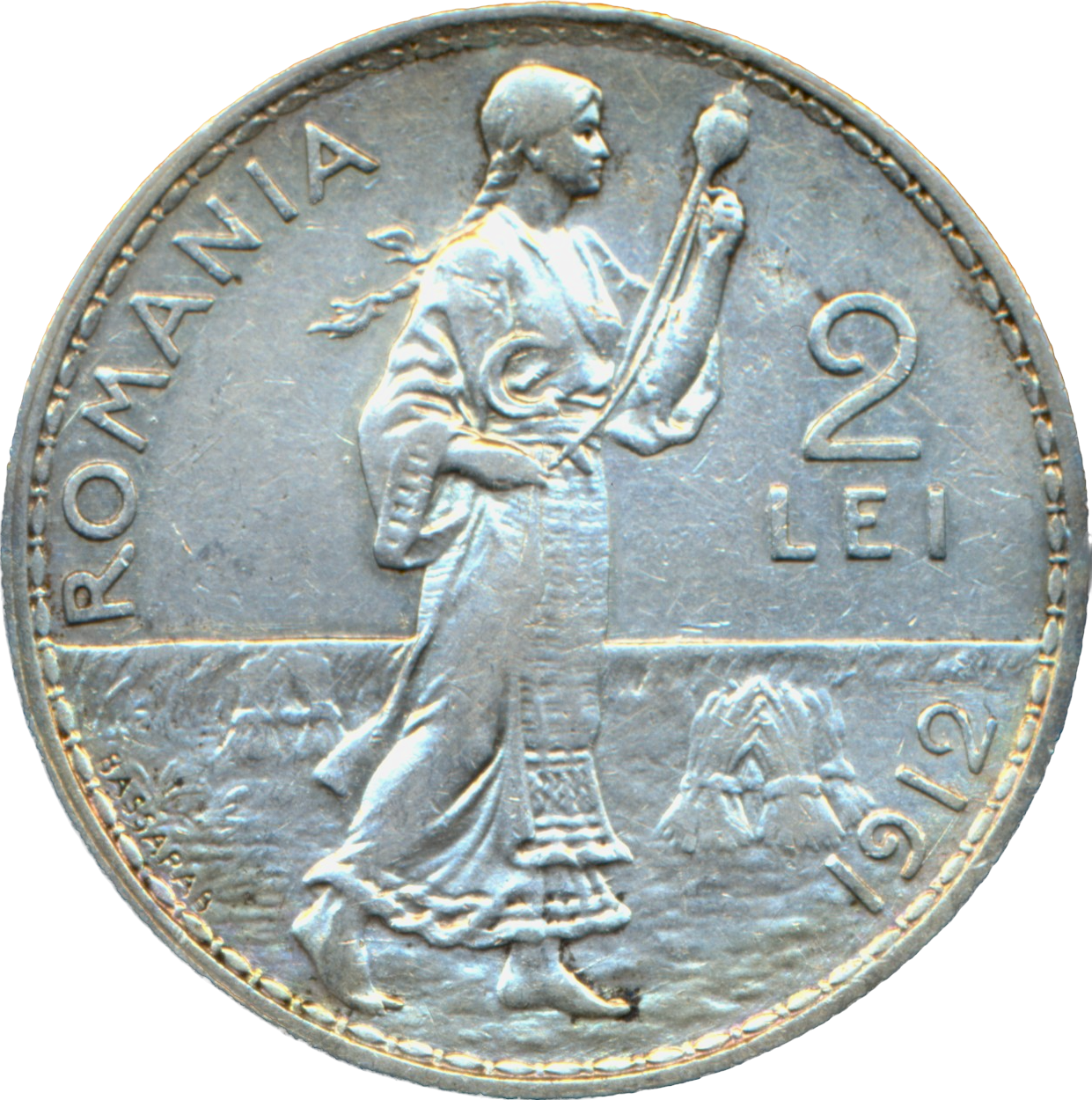 Romania KM43 1912 Silver 2 Lei EF