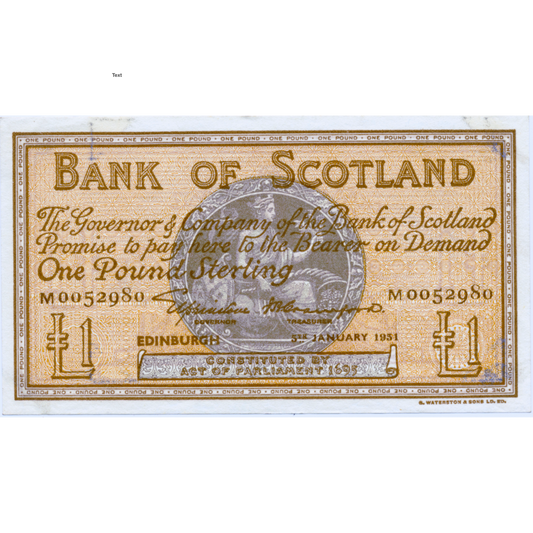 SC105a BA98b 1951 Bank of Scotland £1 GEF M