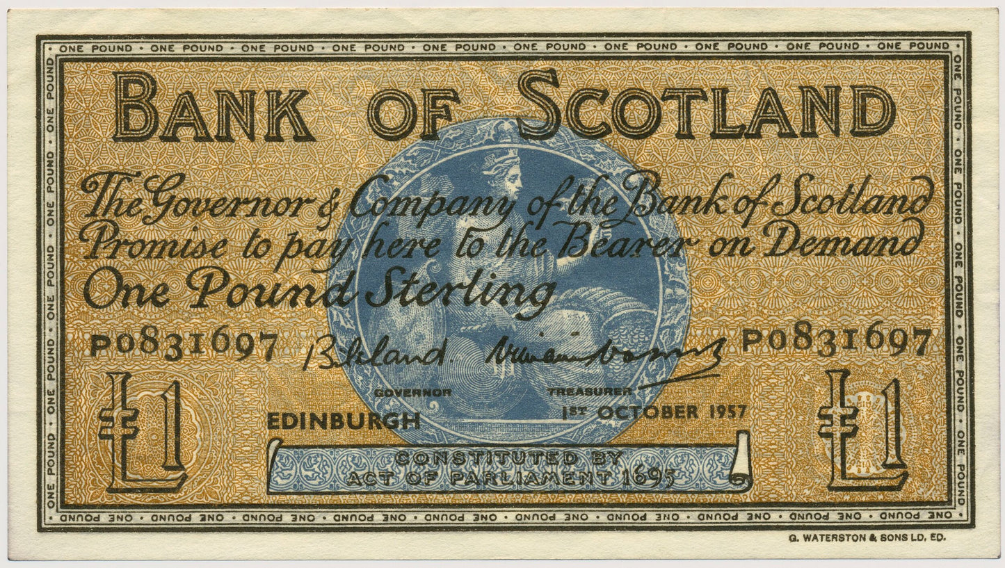 SCOTLAND P.100c SC106c 1957 Bank of Scotland £1 GVF P