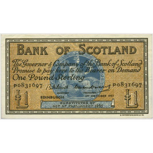 SCOTLAND P.100c SC106c 1957 Bank of Scotland £1 GVF P