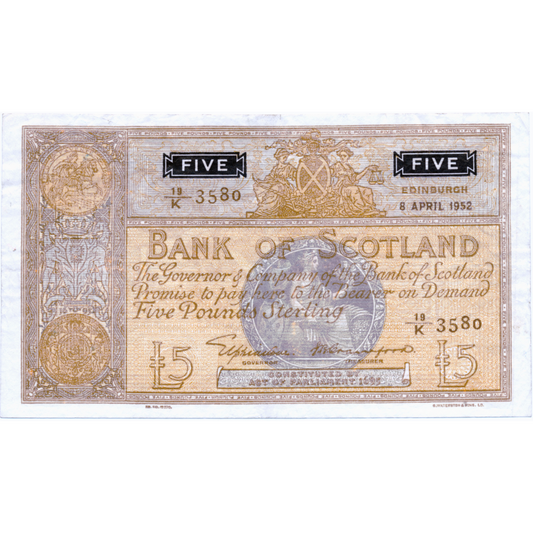 SC115a BA103c 1952 Bank of Scotland £5 GVF 10/K