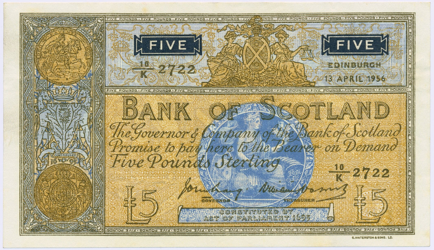 SCOTLAND P.101a SC117a 1956 Bank of Scotland £5 10/K Choice EF EPQ