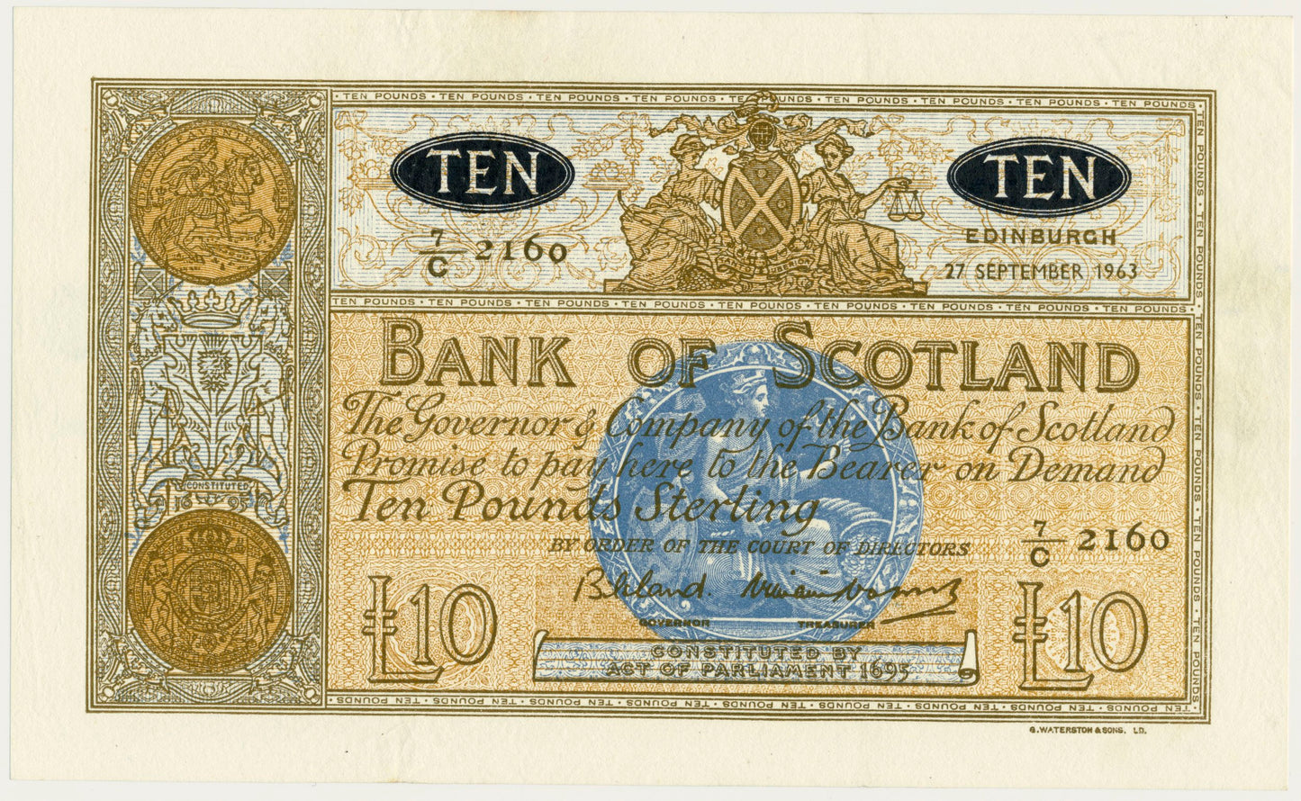 SCOTLAND P.93c SC133 1963 Bank of Scotland £10 AUNC 7/C