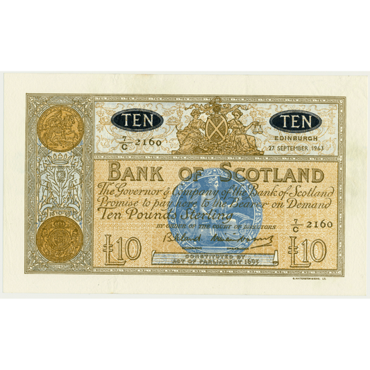 SC133 BA108c 1963 Bank of Scotland £10 AUNC 7/C