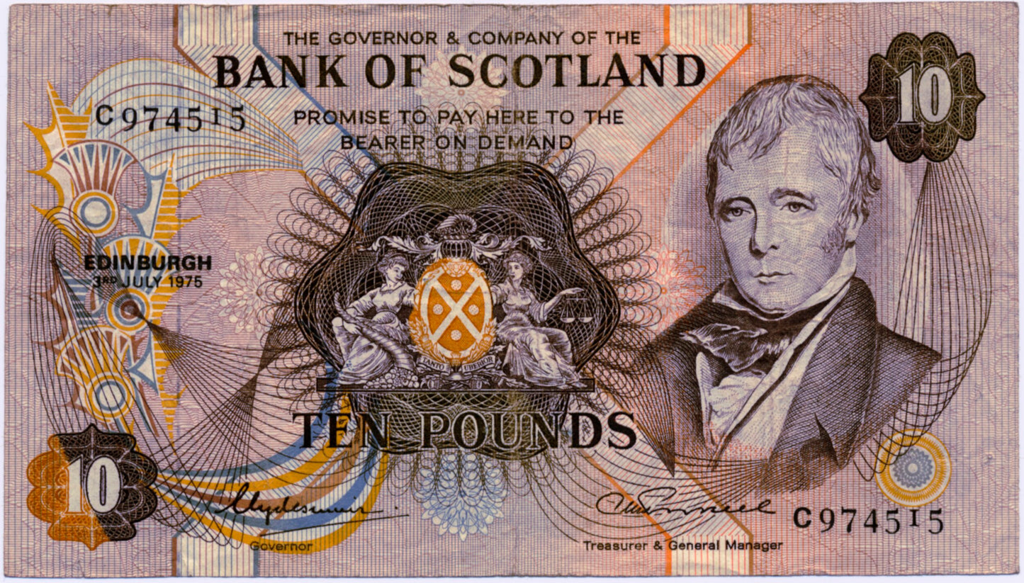 SCOTLAND P.113a SC134a 1975 Bank of Scotland £10 VF C