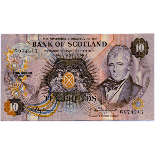 SCOTLAND P.113a SC134a 1975 Bank of Scotland £10 VF C