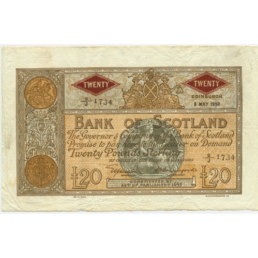 SC142c BA109e 1952 Bank of Scotland £20 GVF 2/J