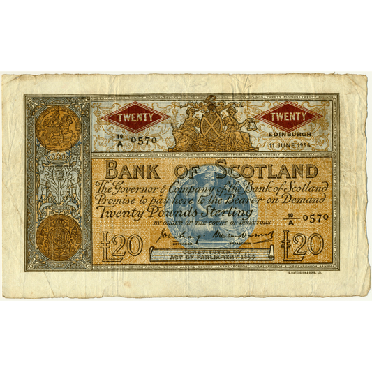 SC143a BA109e 1956 Bank of Scotland £20 AVF 10/A