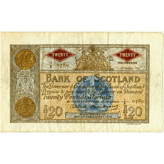 SC143b BA109e 1960 Bank of Scotland £20 GVF 7/E