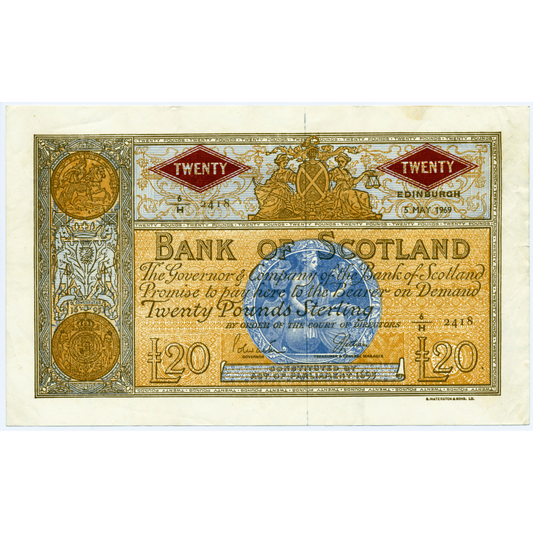 P.110A SC144 1969 Bank of Scotland £20 VF/GVF 6/H
