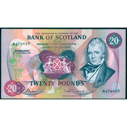 SC145c BA118c 1974 Bank of Scotland £20 GEF A