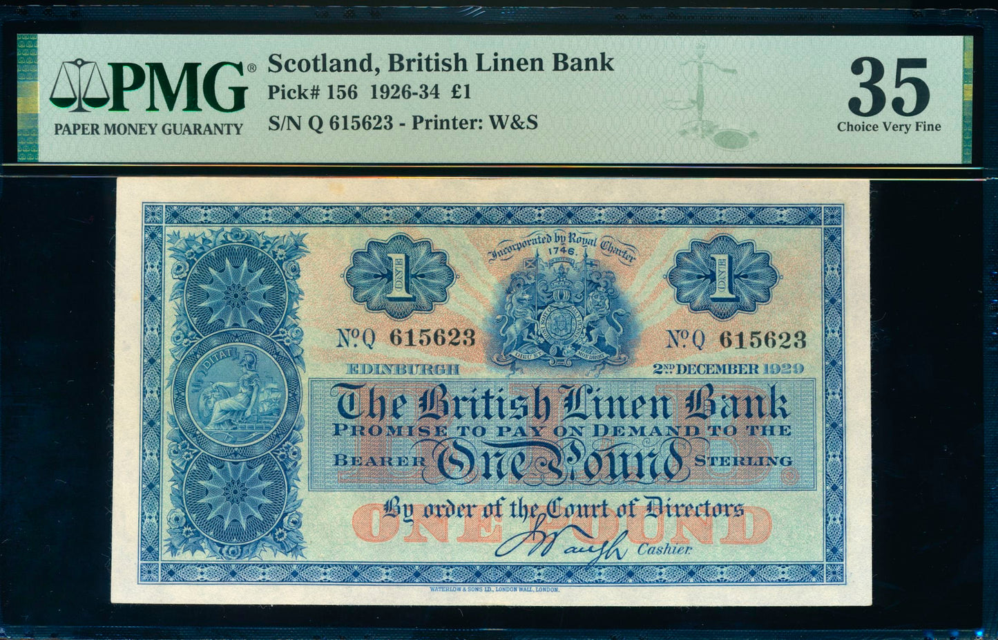 SCOTLAND P.156 SC203 1929 British Linen Bank £1 EF Q