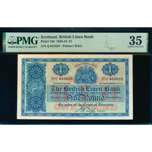 P.156 SC203 1929 British Linen Bank £1 EF Q