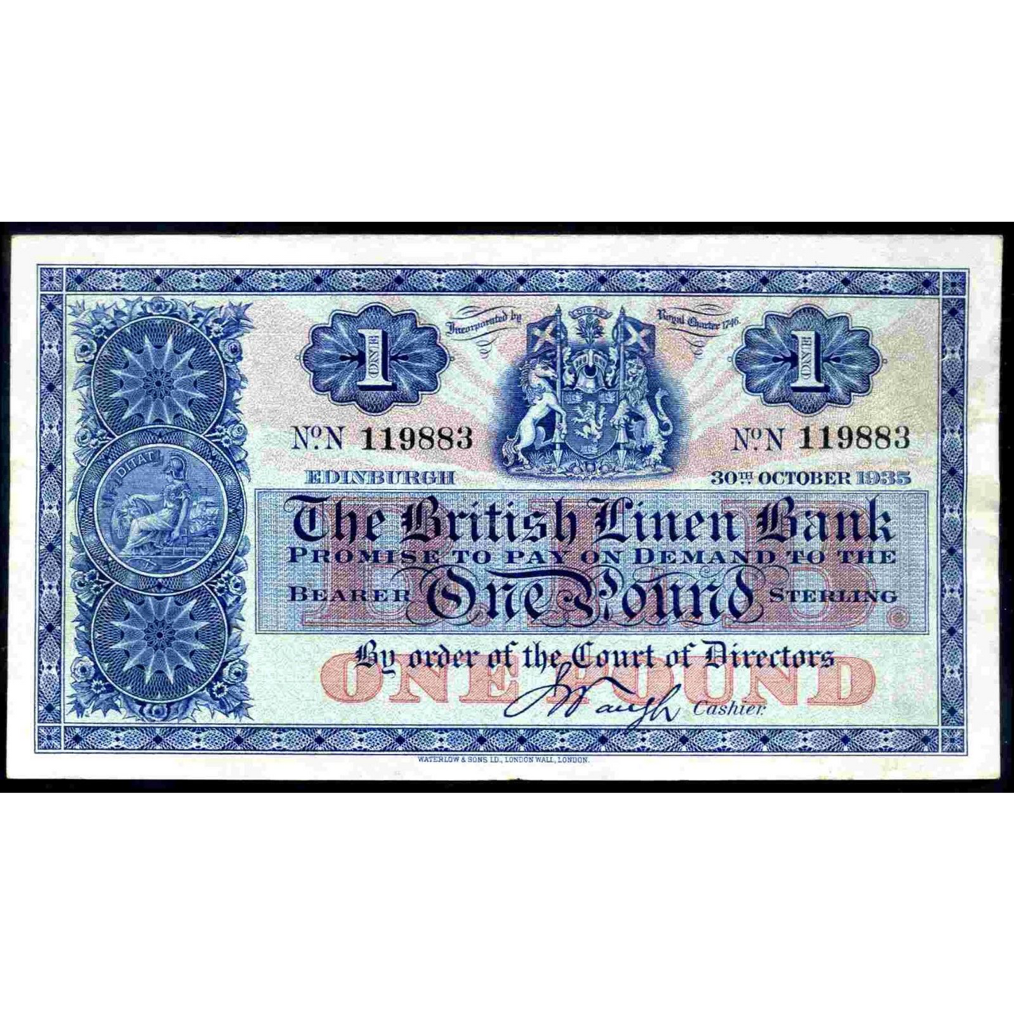 SCOTLAND P.135a SC204 1935 British Linen Bank £1 VF N