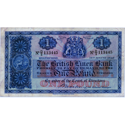 P.157c SC205b 1947 British Linen Bank £1 GVF D/2