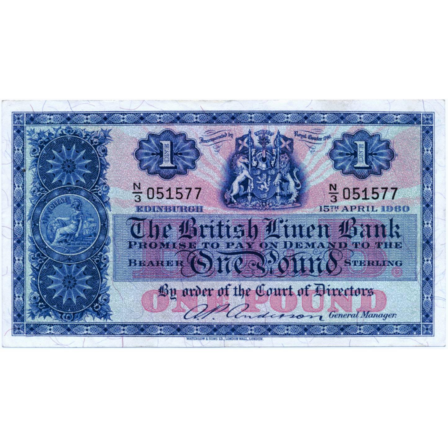 SCOTLAND P.157e SC206 1960 British Linen Bank £1 EF N/3