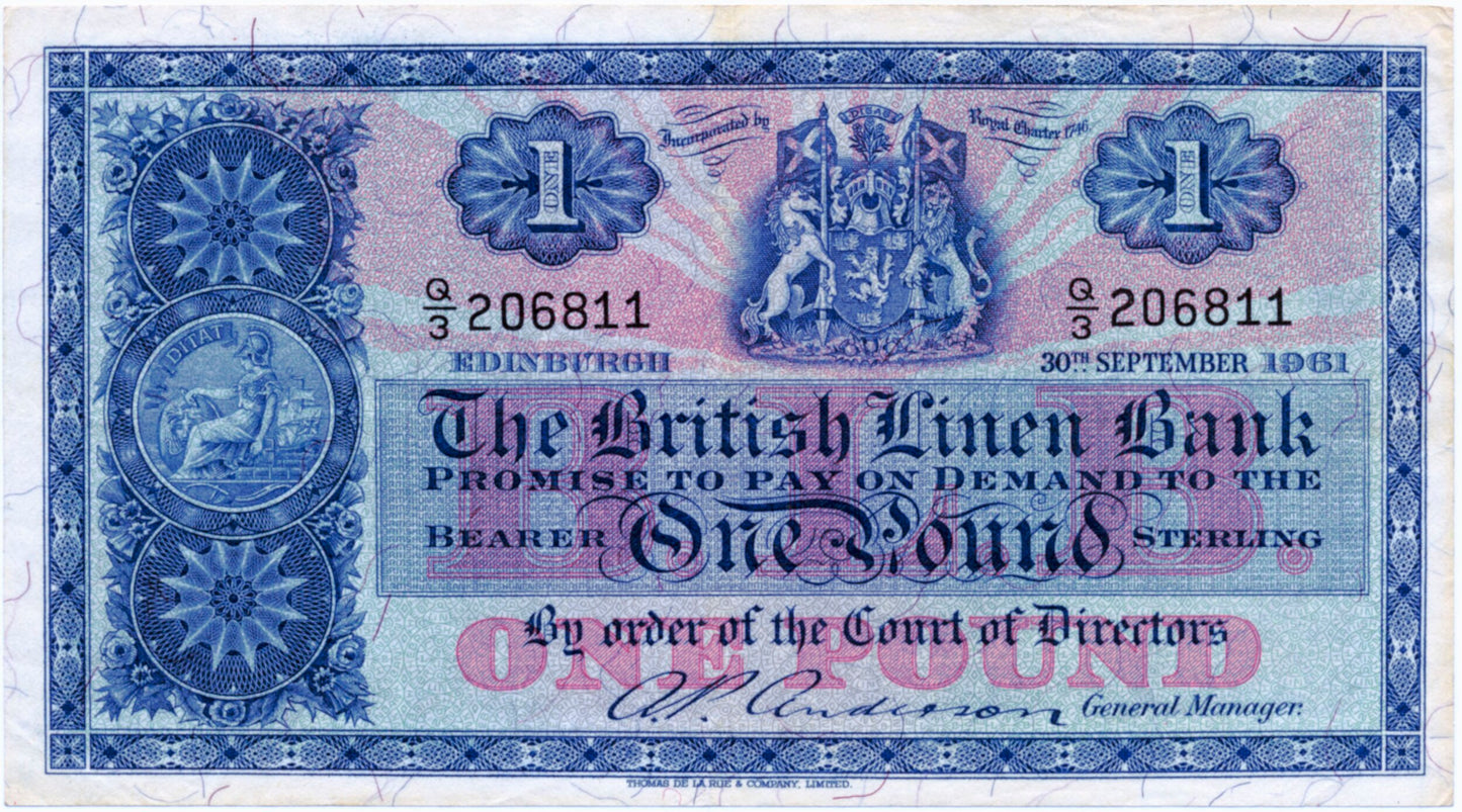 SCOTLAND P.162 SC207 1961 British Linen Bank First series £1 EF Q/3