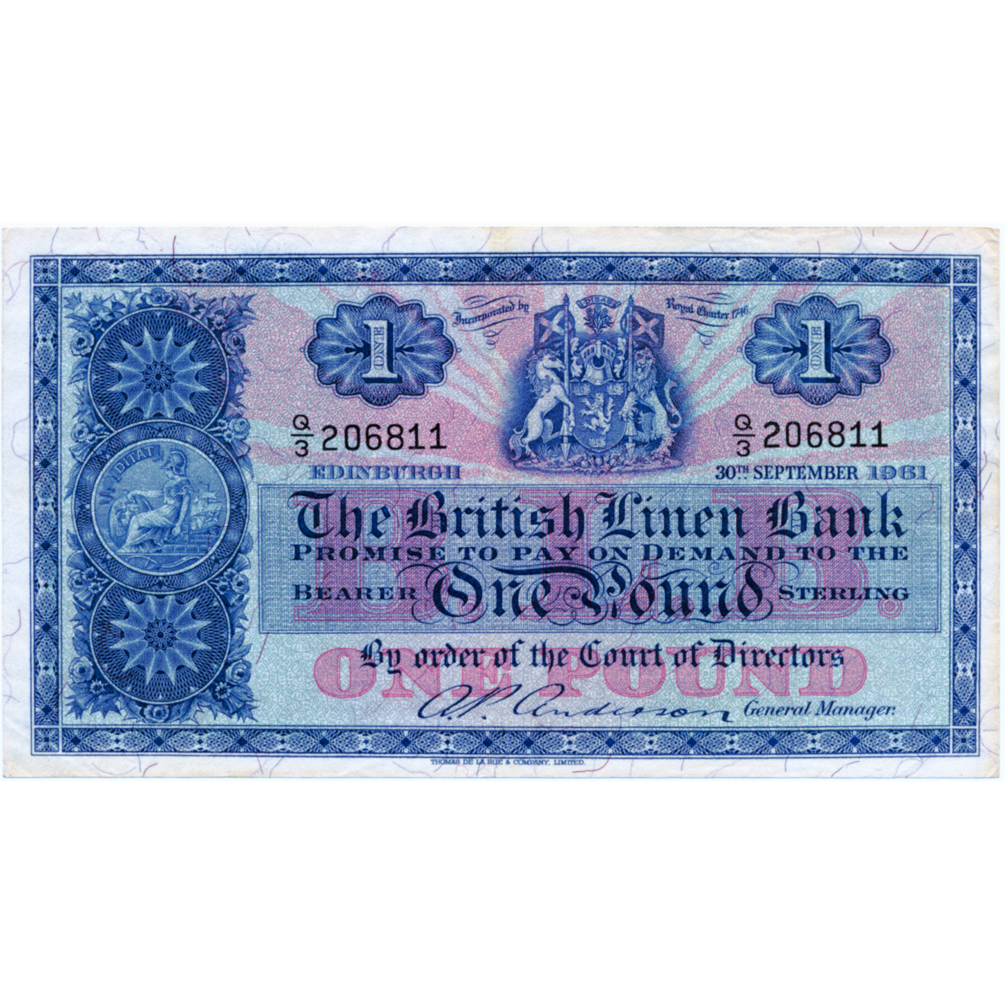 SCOTLAND P.162 SC207 1961 British Linen Bank First series £1 EF Q/3