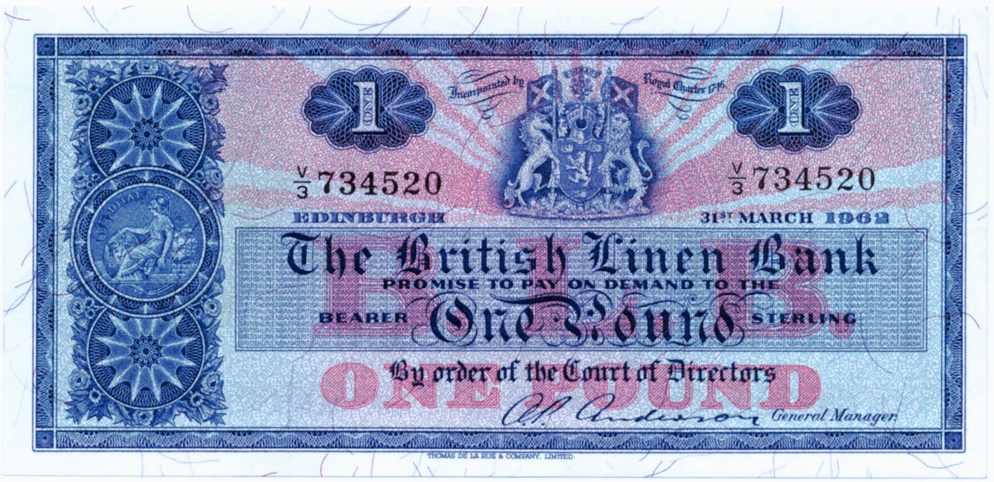 SCOTLAND P.166a SC208a 1962 British Linen Bank £1 AUNC V/3