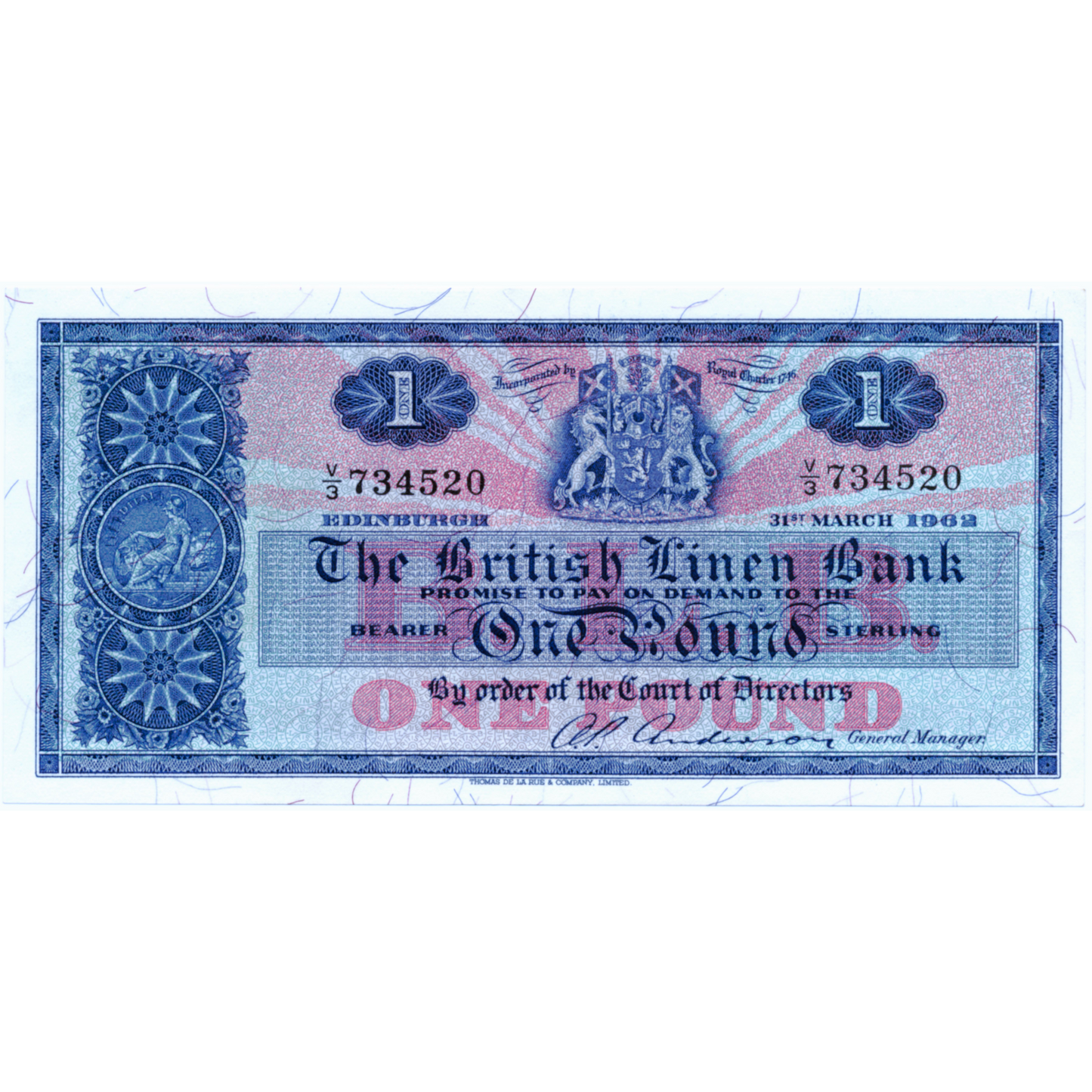 SCOTLAND P.166a SC208a 1962 British Linen Bank £1 AUNC V/3