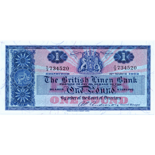 SCOTLAND P.166a SC208a 1962 British Linen Bank £1 AUNC V/3