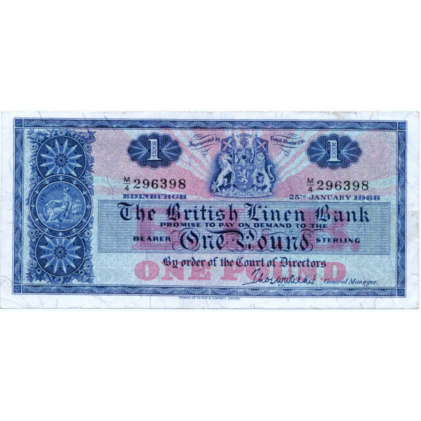 SCOTLAND P.166c SC208b 1966 British Linen Bank First series £1 GVF M/4