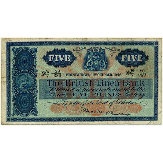 SCOTLAND P.161b SC214b 1959 British Linen Bank £5 GF W/7