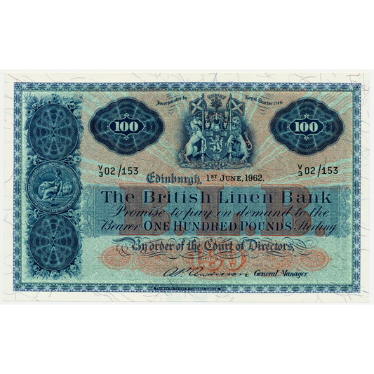 SCOTLAND P.165 SC244 1962 British Linen Bank £100 NEF T3