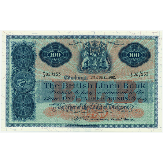 SCOTLAND P.165 SC245 1962 British Linen Bank £100 GEF V3