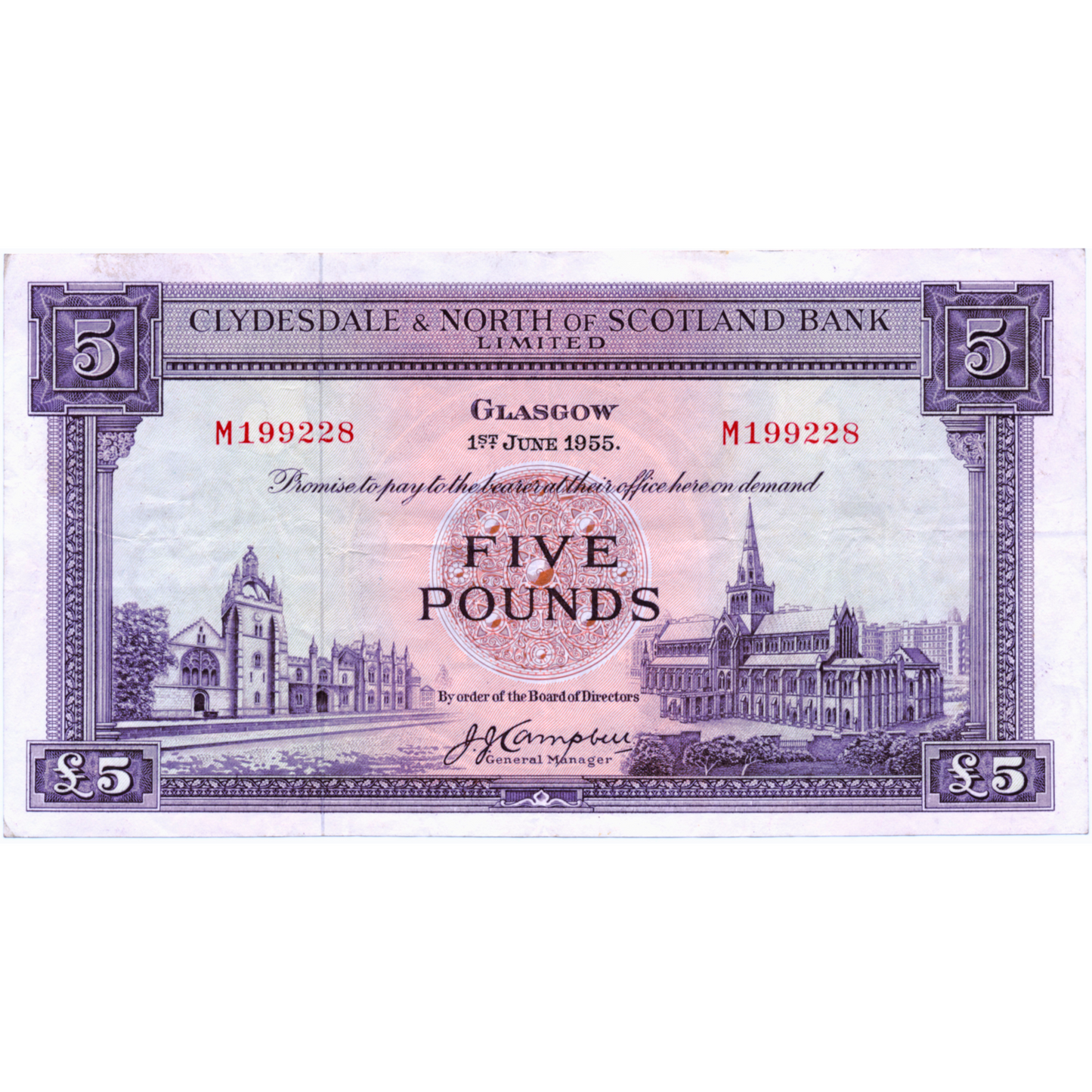 SCOTLAND P.192a SC313a 1954 Clydesdale & North of Scotland Bank £5 GVF M