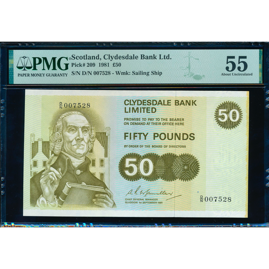 SCOTLAND P.209 SC325 1981 Clydesdale Bank £50 D/N 55 AUNC