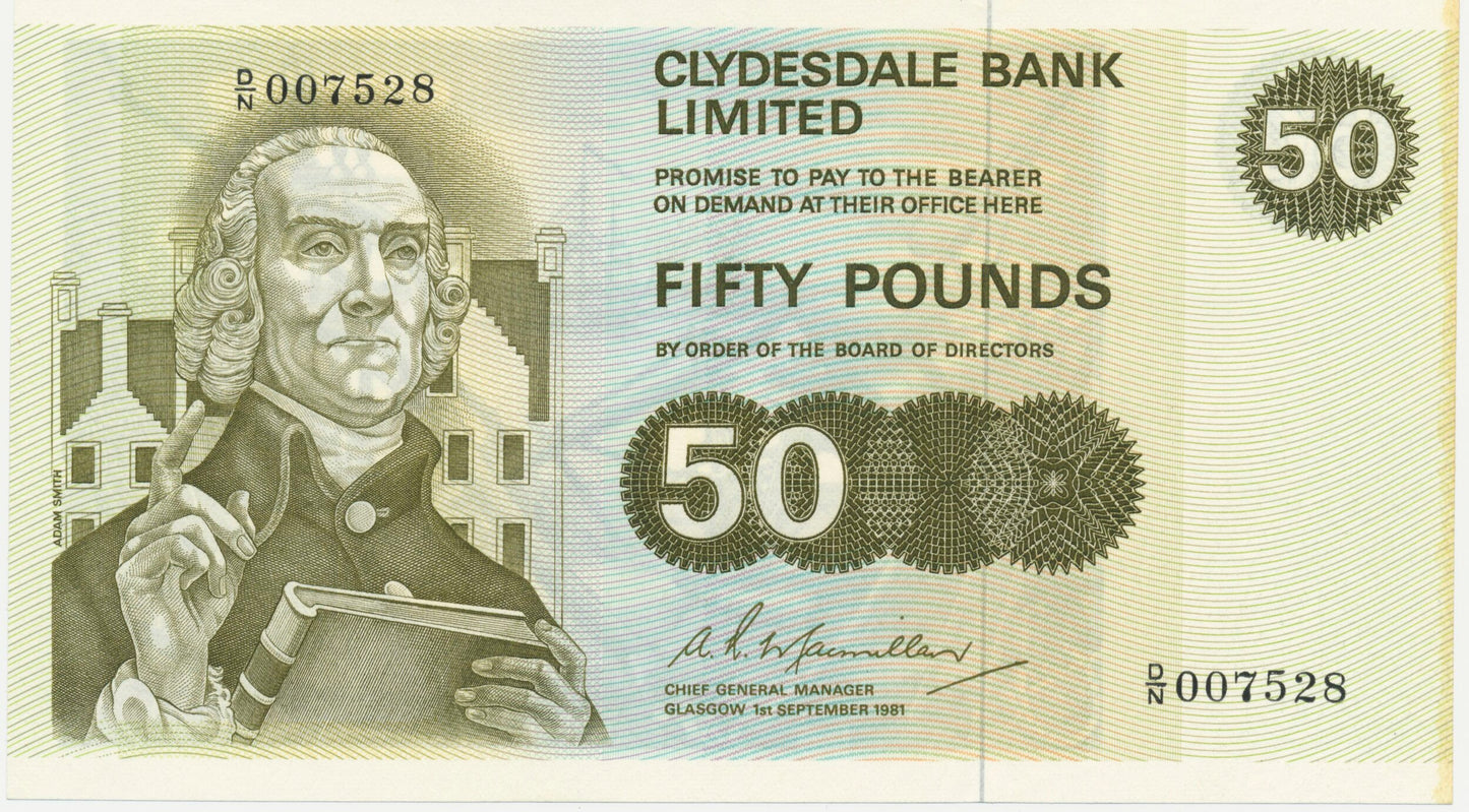 SCOTLAND P.209 SC325 1981 Clydesdale Bank £50 D/N 55 AUNC